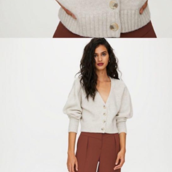 Aritzia Wilfred, cropped button down sweater - Light Gray - Picture 2 of 8